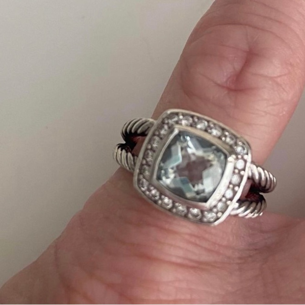 Petite Albion® Ring in Sterling Silver with Prasiolite and Pavé Diamonds - Picture 2 of 6